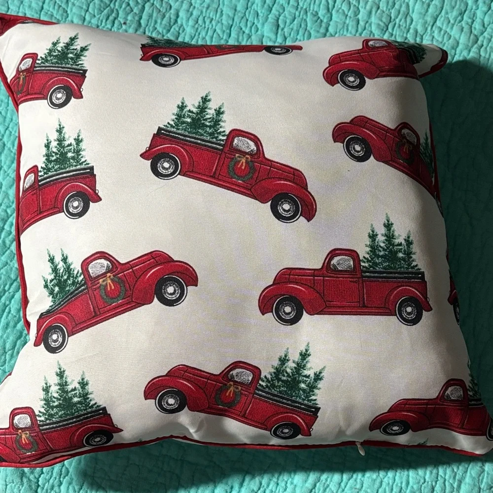 Festive Red Truck Christmas Pillow